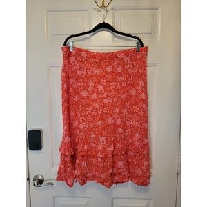 Talbots 2X Orange & Pink Ruffled Skirt